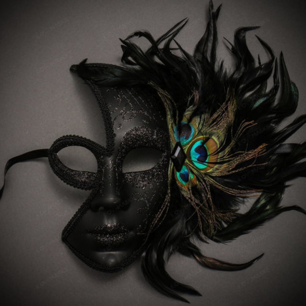 Venetian Glitter Half Moon Party Mask Black